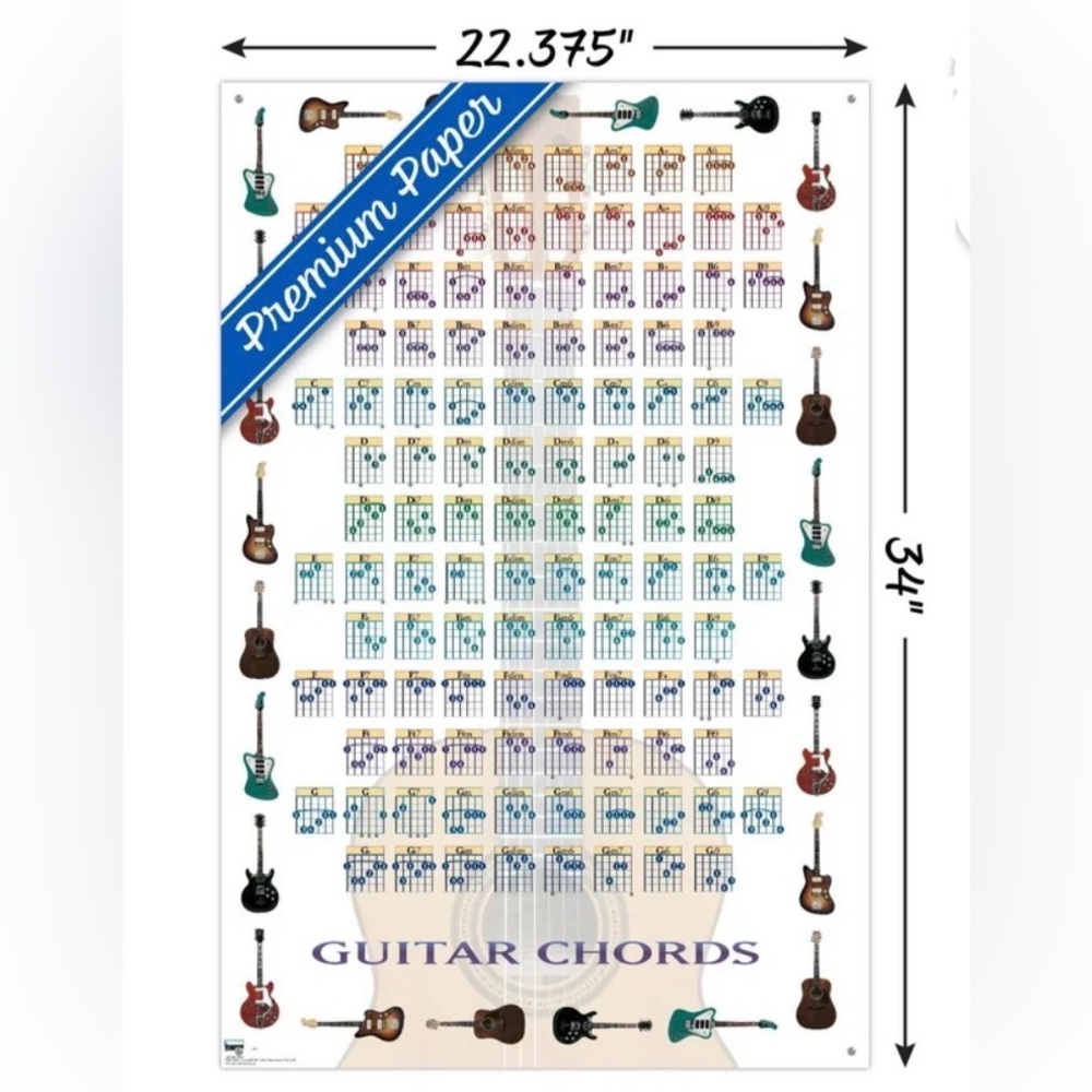 NWT Guitar Chords Wall Poster, full size, learn to play guitar! Retails for $25